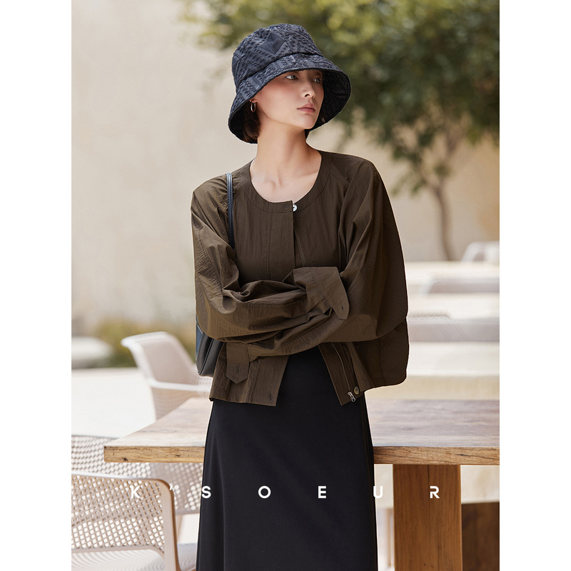 K Sister Ksoeur【Original Jacket】Slightly Wrinkled Cotton Brocade, Neat and Fashionable, Simple Batwing Sleeve Jacket for Women