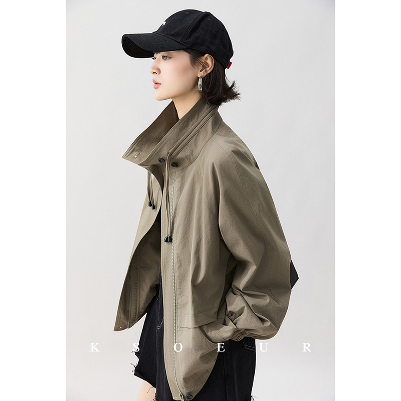 Sister K Ksoeur【Ideal Type】Slightly Wrinkled Ultra-Comfortable Cotton Loose and Versatile Stand-Up Collar Windbreaker Jacket for Women