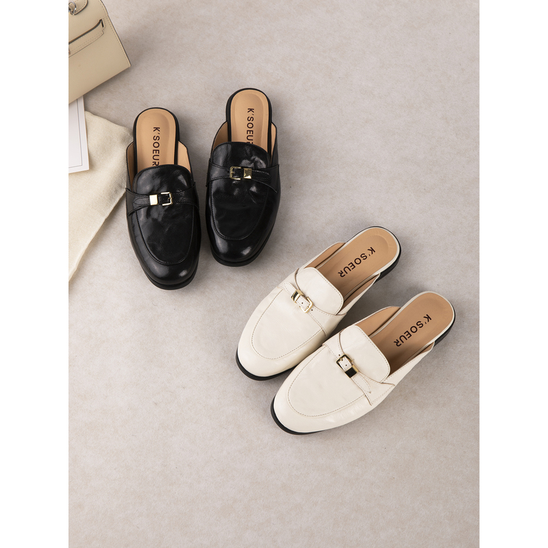 Sister K Belt Buckle Mules, First Layer Vegetable-Tanned Sheepskin, Simple and Exquisite Round-Toe Loafers, Half-Slip-On Shoes Sister K Belt Buckle Mules, First Layer Vegetable-Tanned Sheepskin, Simple and Exquisite Round-Toe Loafers, Half-Slip-On Shoes