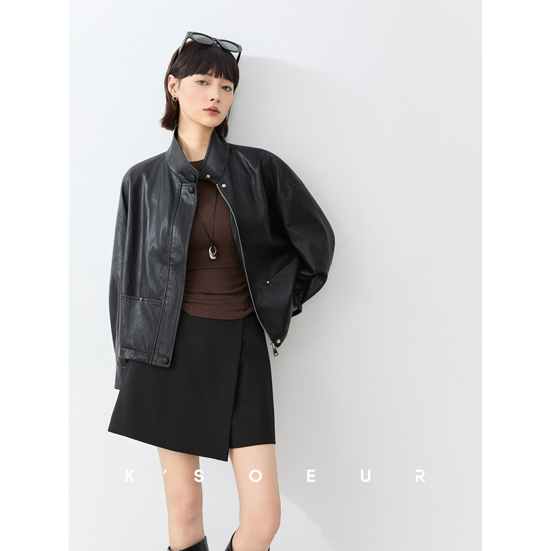 Chen Jie Kiki【Beloved Leather Jacket】Protein Leather Ultra-Soft Short Casual Leather Jacket Coat for Women in Autumn Chen Jie Kiki【Beloved Leather Jacket】Protein Leather Ultra-Soft Short Casual Leather Jacket Coat for Women in Autumn