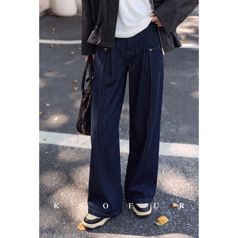 K Sister Ksoeur【Stylish Pants 2.0】Super Soft Velvet Feel Denim High-Waisted Wide-Leg Jeans for Women