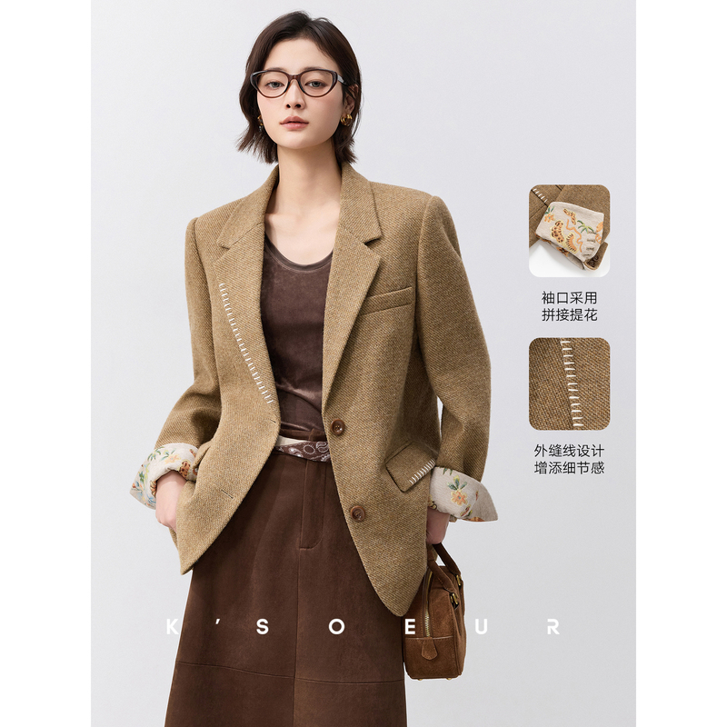 K Sister Ksoeur【Sunset Dunes】Wool Tweed Contrast Color Stitching Clean and Stylish Women's Blazer