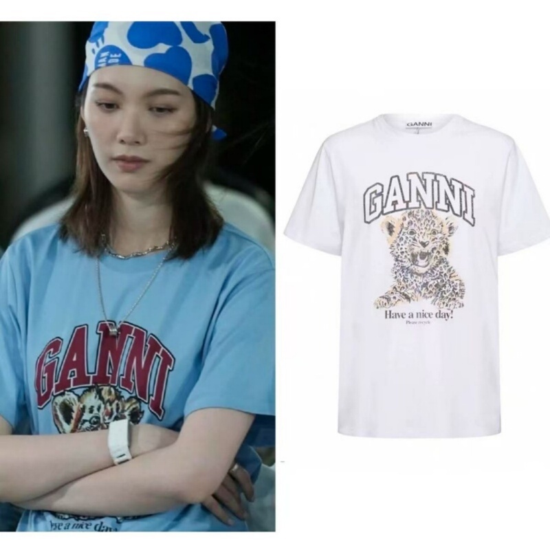 26 Bloggers Have the Same Style Ganni Round Neck Letter Tiger Print Loose Cotton Short-Sleeved T-Shirt Women's Top Half-Sleeve