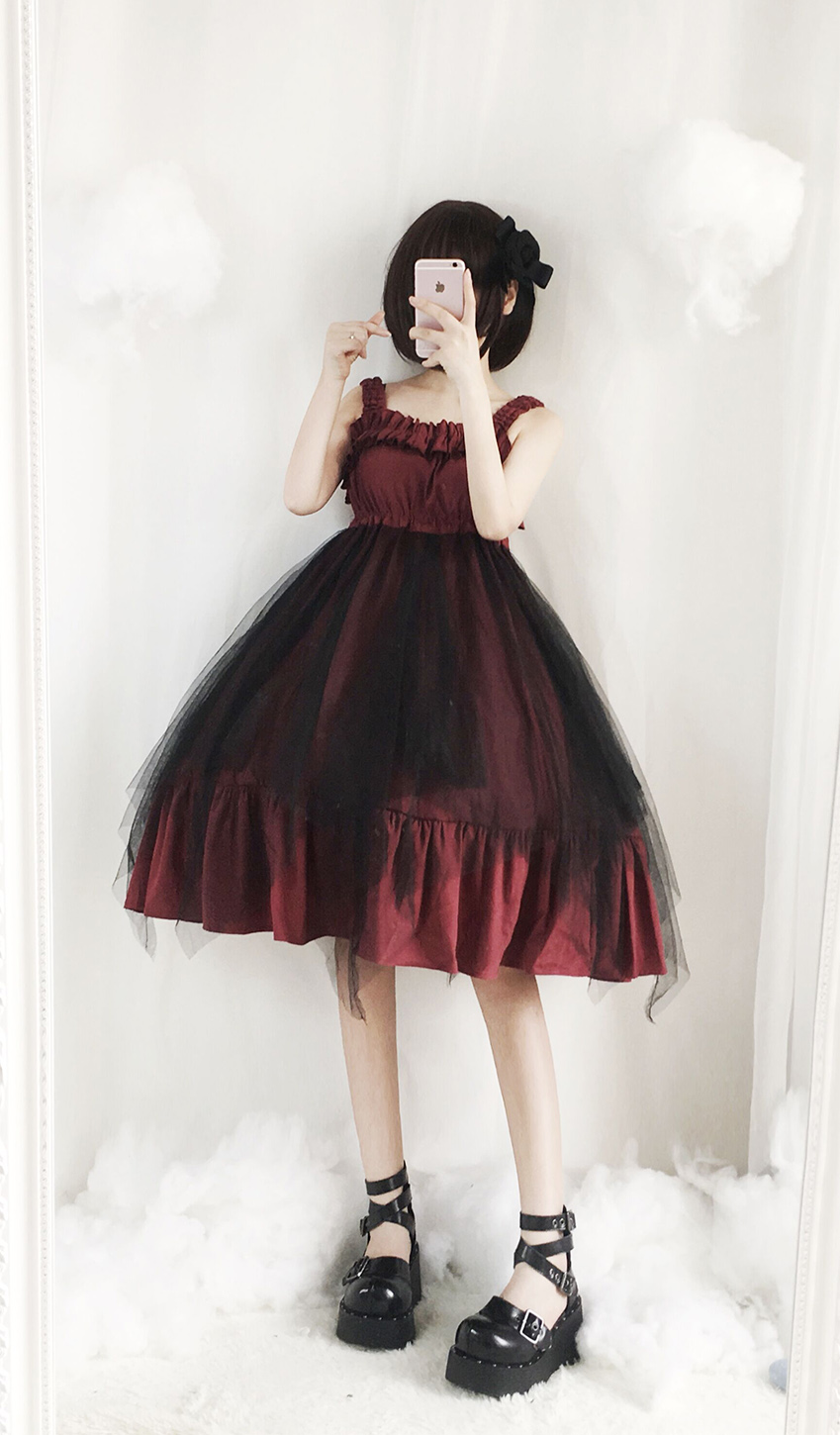 Nhật bản tối Lolita mềm chị BOZ xù bất thường eo cao jsk váy Lolita treo váy đầm đẹp