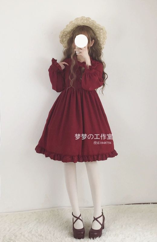 Nhật Bản mềm mại quần áo chị em hàng ngày op Lolita lỏng nhỏ eo cao ren lori dài tay áo