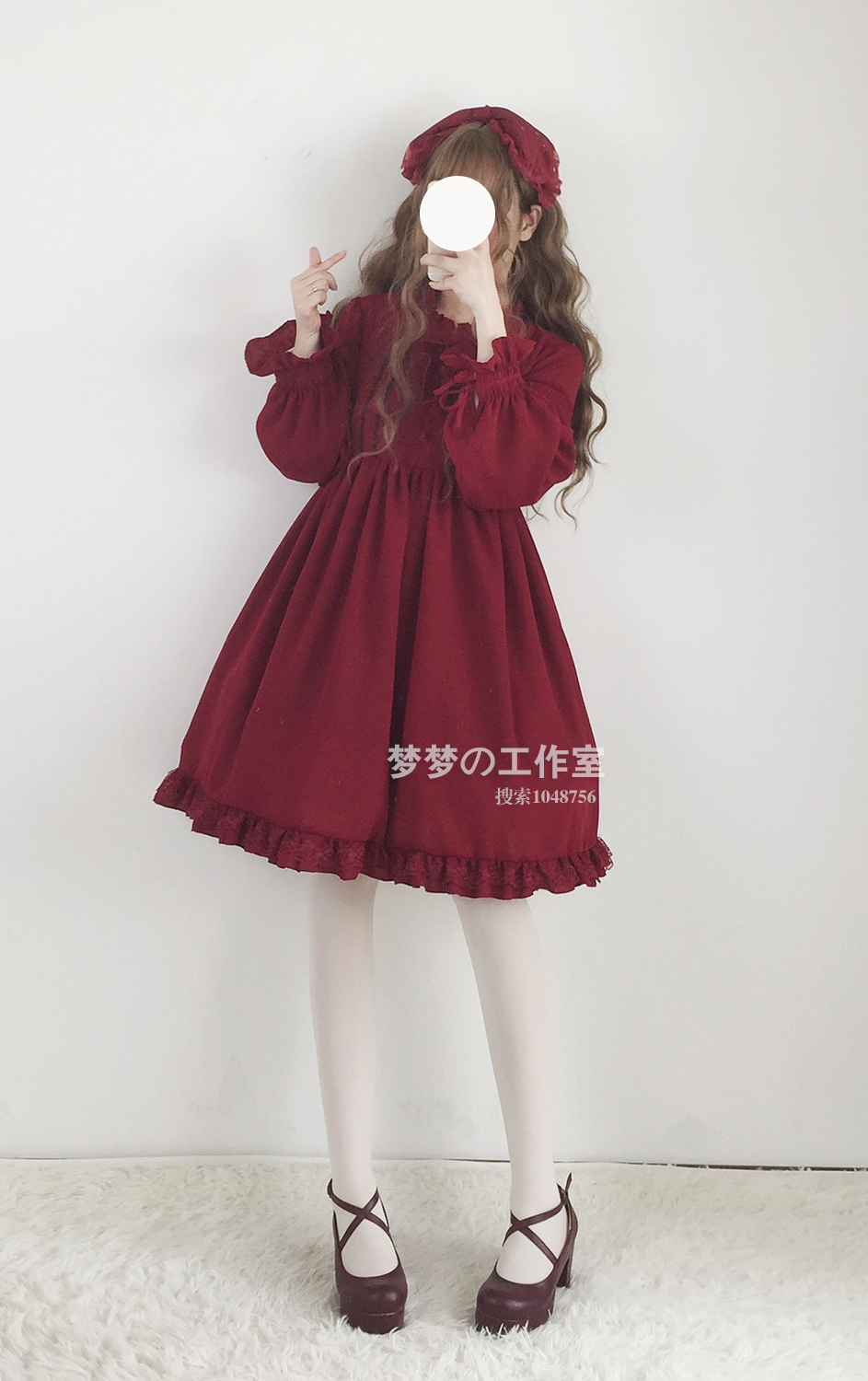 Nhật Bản mềm mại quần áo chị em hàng ngày op Lolita lỏng nhỏ eo cao ren lori dài tay áo 	váy thắt dây eo	
