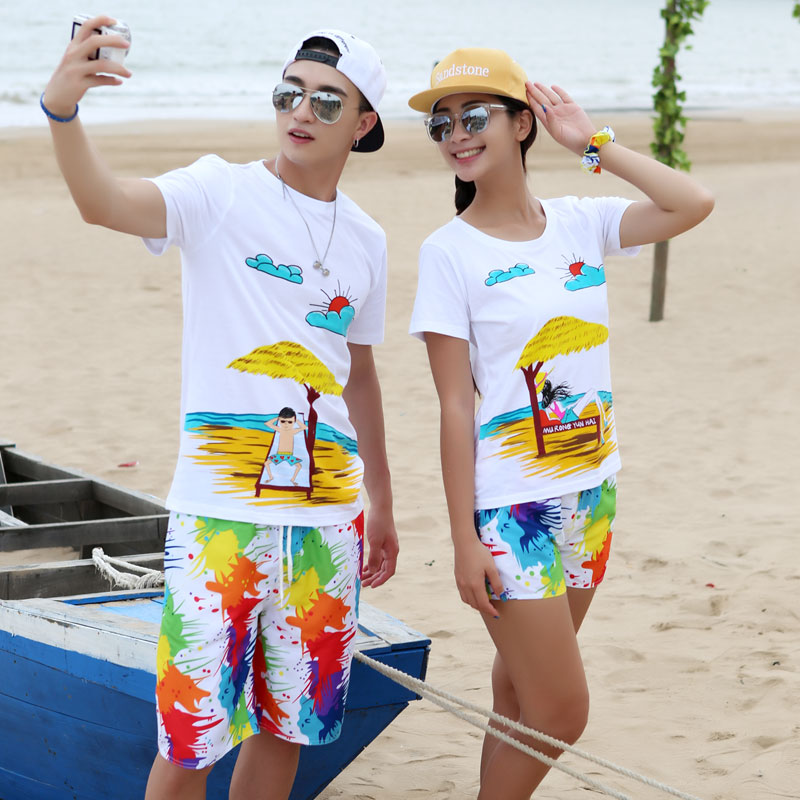 Quần đi biển đi biển quần nam nhanh khô đôi phù hợp cha mẹ-con mùa hè lỏng kích thước lớn bơi bong bóng hoa mùa xuân nóng quần - Quần bãi biển 	quần đi biển cây dừa