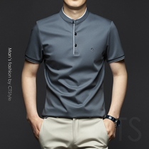 Summer mens mercerized cotton stand collar short sleeve T-shirt Ice Silk half sleeve middle-aged polo shirt summer 2021 Mens new