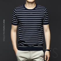 Summer Mens Round Neck Knitted T-Shirt Business Leisure Body Fashion Simple High-end base shirt Mens Summer