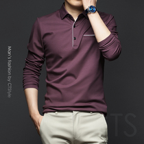 Spring mens turn over long sleeves T-shirt silk light cotton pure cotton POLO shirt 2022 mens clothing with undershirt spring and autumn clothing