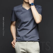 Summer mens V-neck short sleeve T-shirt silk cotton high-end ice silk cotton half-sleeve T-shirt 2021 mens New Clothes