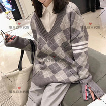  Silver child day generation Thom Browne 19 autumn and winter TB gray Lingge loose sweater College style sweater