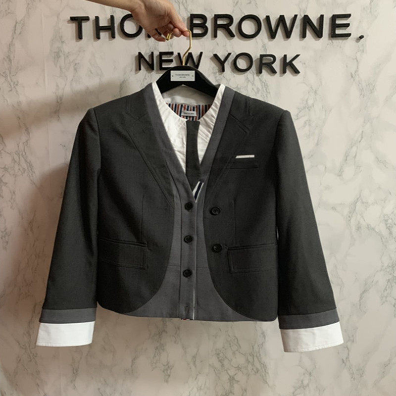 Silver Children's Day Thom Browne 20 Spring Summer TB suits fake three splicing workout suits short coats women