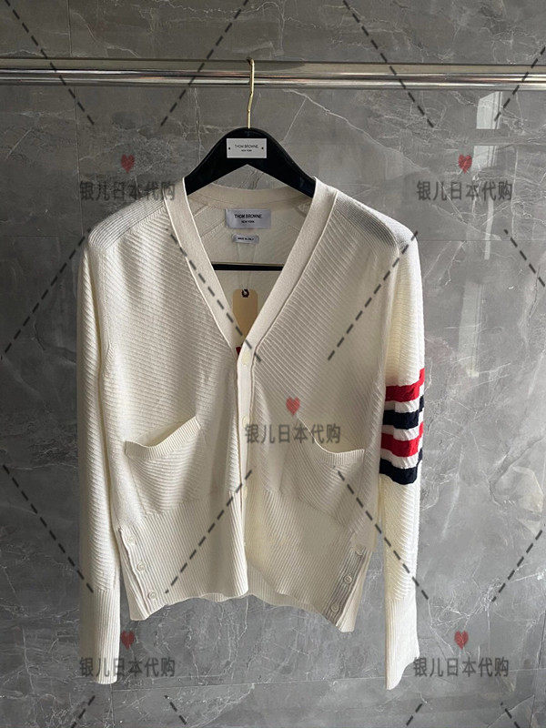 Thom browne Thom browne 20 autumn and winter TB four-bar color knitted cardigan jacket for men and women