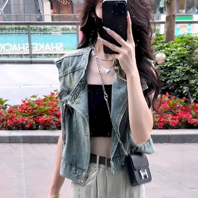 Thin, Fashionable, Short Denim Vest for Women, New Summer Style, Petite, Stylish, Age-Reducing, Sleeveless Jacket