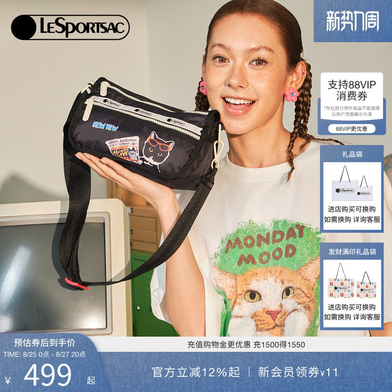 Lesportsac New Model Newnew Collaboration Black Single-Shoulder Crossbody Bag with Multiple Compartments Daily Handbag Lesportsac New Model Newnew Collaboration Black Single-Shoulder Crossbody Bag with Multiple Compartments Daily Handbag