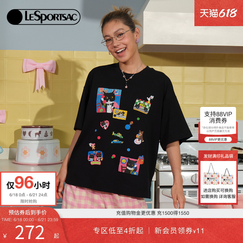 Liu Chang's Same Style Lesportsac New Newnew Collaboration Series Cute Printed Short-Sleeve T-Shirt for Women