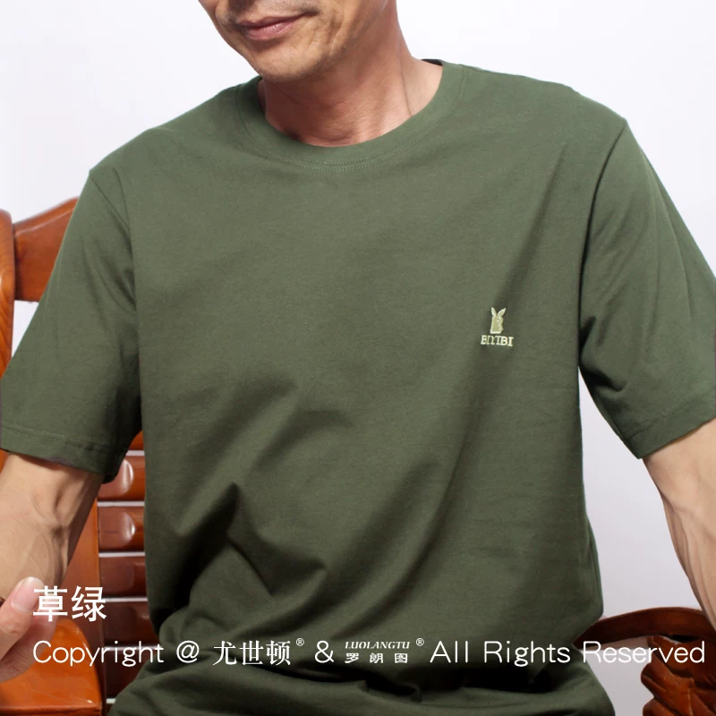 Cotton solid summer short sleeve T-shirt with a round collar, for middle-aged man, oversize, for middle age