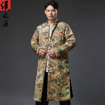 Autumn-winter thickened cotton padded jacket male Chinese wind retro ancient Chinese style long burqa cotton coat jacket warm and warm coat Han clothes Tangclothing