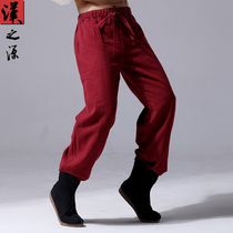 Chinese style vintage linen mens trousers cotton linen slacks loose mid-waist pants straight lantern feet mens pants