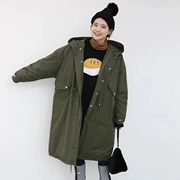 2018 phong cách Hàn Quốc lỏng lẻo kích thước lớn eo dài trùm đầu có đệm lót áo gió áo gió dụng cụ quần áo độn bông
