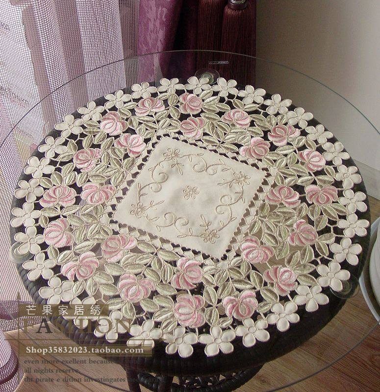 Pit table mat European style American fabric embroidery Chinese round tablecloth tea table cloth cover towel cushion angle round a few
