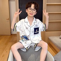 Boys pajamas summer ice silk thin set children boys cartoon big children teenagers 2024 new home clothes