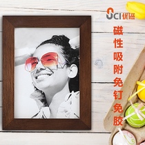 Solid Wood magnetic photo frame frame 6 inch 8 inch 10 inch photo wall photo frame wall sticker refrigerator sticker nail-free hanging wall table