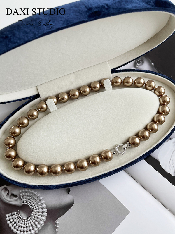 Maillard Mocha Golden Brown Pearl Necklace for Women, French Coffee Color, Light Luxury, Niche Sweater Chain, S925 Silver Clavicle Chain Maillard Mocha Golden Brown Pearl Necklace for Women, French Coffee Color, Light Luxury, Niche Sweater Chain, S925 Silver Clavicle Chain