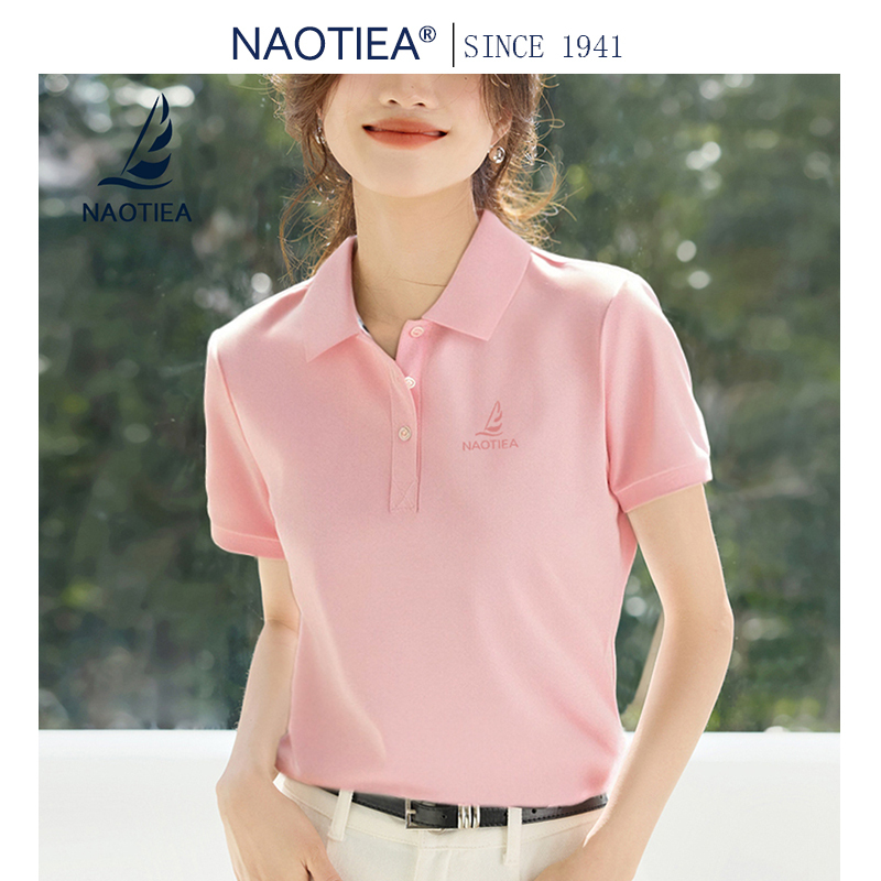 Naotier Small Sailboat Short-Sleeved T-Shirt for Women 2026 Summer New Style Lapel Slimming Polo Shirt Paul Cotton T-Shirt