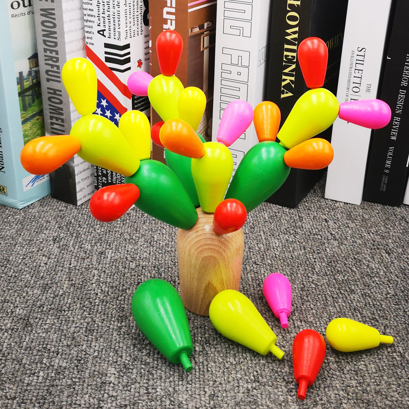 Young children's wooden early education puzzle boys and girls toy cactus baby puzzle jack assembly building blocks 1-2-3-6