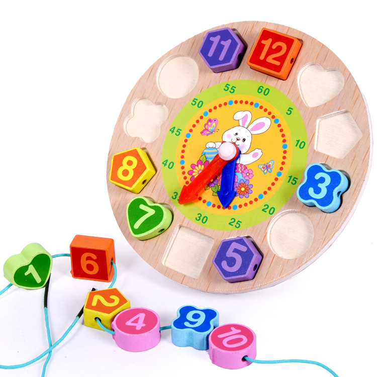 Children's Digital Beaded Clock Wooden Puzzle Time Cognitive Shape Matching Baby early education educational toys