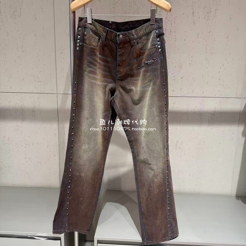 Ed Hardy Trendy Brand Counter Genuine Product 2025 Autumn and Winter Men's Denim Casual Pants E1Rdm082