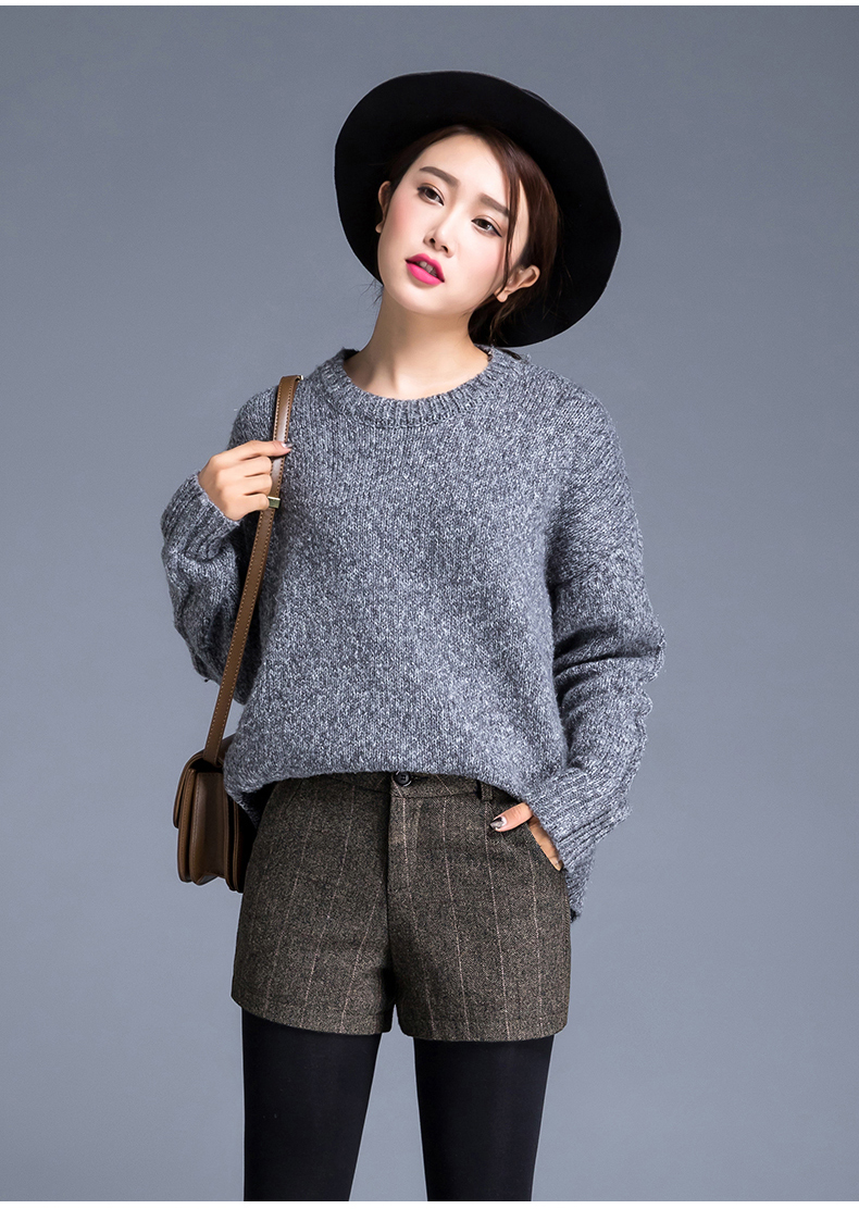 Len mùa đông hoang dã mỏng kích thước lớn phù hợp với phụ nữ quần short len ​​phụ nữ mặc mùa thu đông 2018 mới quần sọc nữ