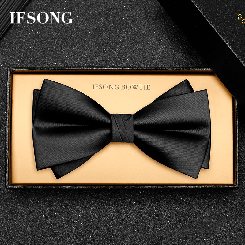 Men's Black Bow Tie, Groomsmen's Faux Hand-Tied Suit Bow Tie, Wedding Groom's Burgundy High-End Double-Layer Solid Color Men's Black Bow Tie, Groomsmen's Faux Hand-Tied Suit Bow Tie, Wedding Groom's Burgundy High-End Double-Layer Solid Color