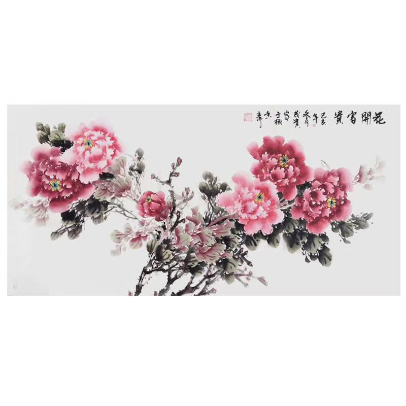 Chinese painting peony banner hanging painting living room decorative painting flowers bloom rich and noble feng shui lucky hanging painting hand-painted authentic decorative painting