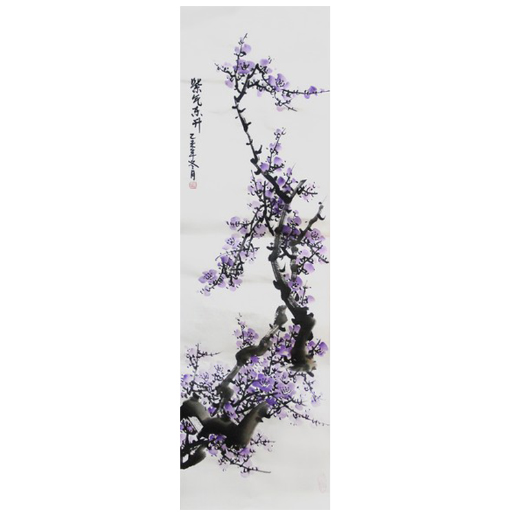 National Painting Plum Blossom Picture Real Trail Living Room Office Fighting Square Canvas Strip Banner Four Feet Hand Painted with Vertical Ink Painting
