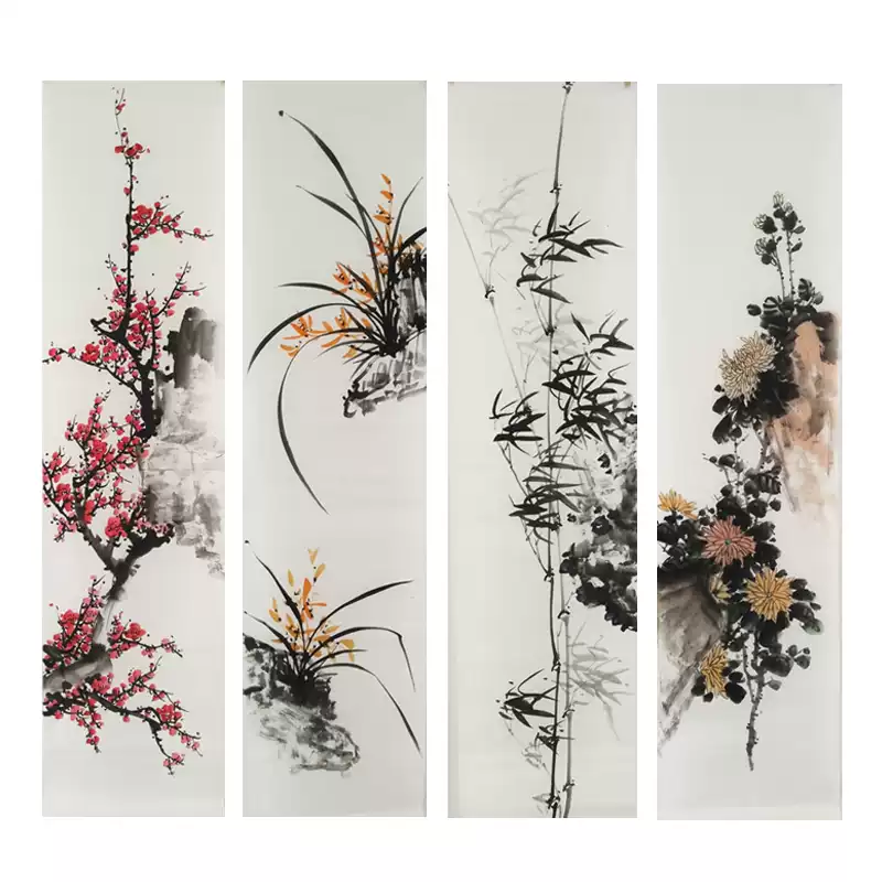 国画四君子梅兰竹菊纯手绘水墨画客厅中式装饰三尺条幅书画写意国画原稿