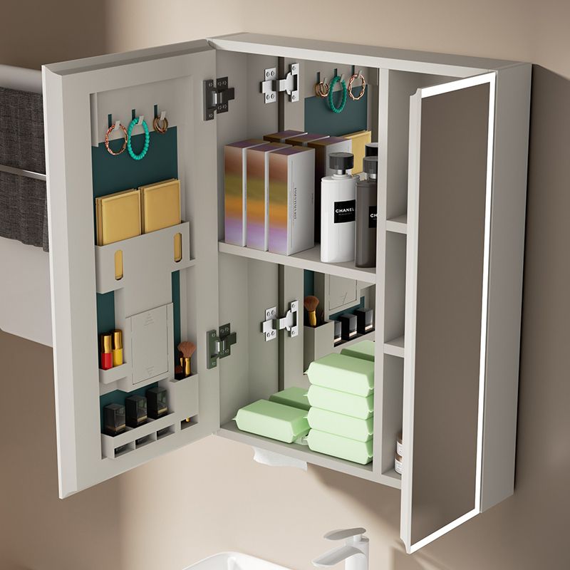 Beauty Storage Mirror Cabinet Small Apartment Bathroom Honeycomb Aluminum Bathroom Mirror Cabinet Ceramic Integrated Washbasin Bathroom Waterproof