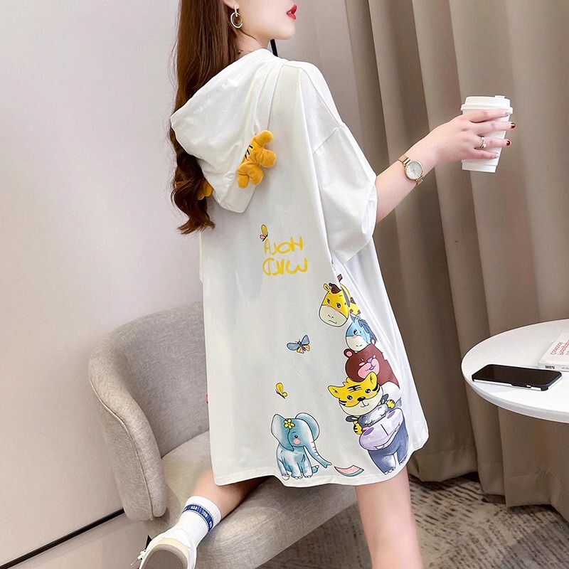 Hooded Short-Sleeved Pure Cotton T-Shirt for Women 2026 Summer European Hot-Selling Loose Hoodie Mid-Length Super Popular Half-Sleeve Top Hooded Short-Sleeved Pure Cotton T-Shirt for Women 2026 Summer European Hot-Selling Loose Hoodie Mid-Length Super Popular Half-Sleeve Top