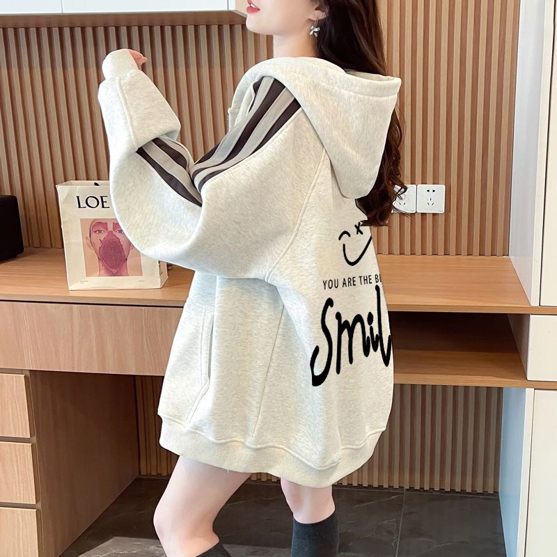 Hooded Cardigan Sweatshirt Jacket for Middle and High School Students, Women's Autumn and Winter Clothing, Fleece-Lined and Thickened, Stylish Korean-Style New Design Top Hooded Cardigan Sweatshirt Jacket for Middle and High School Students, Women's Autumn and Winter Clothing, Fleece-Lined and Thickened, Stylish Korean-Style New Design Top