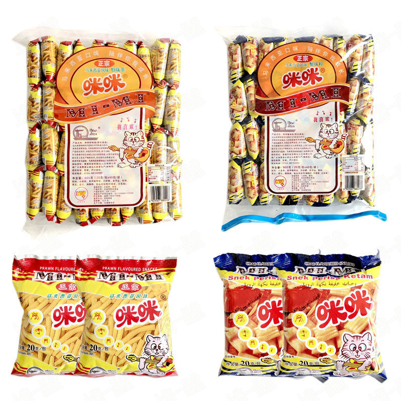 Authentic Malaysian-style Mimi shrimp strips and crab flavored grains 40 packs of post-80s childhood nostalgic puffed snacks spree