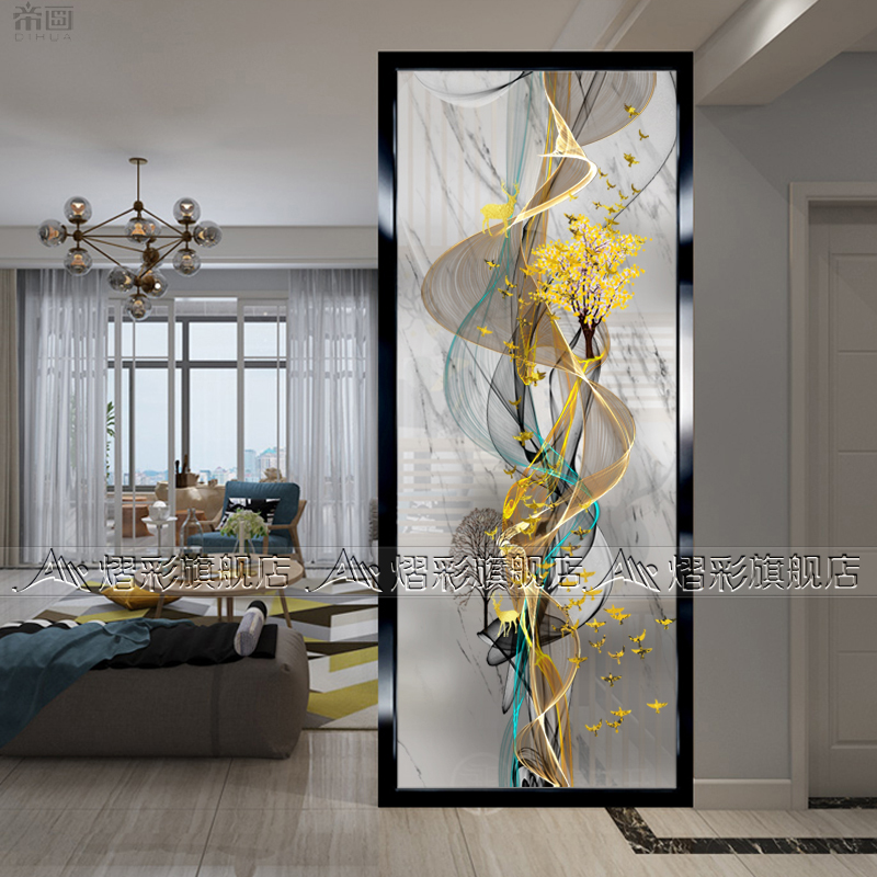 Eurostyle Living Room Art Glass Screen Partition Decoration Modern Brief About Genguan Frosted Light Extravagant Abstract Paintings of Fortune Deer