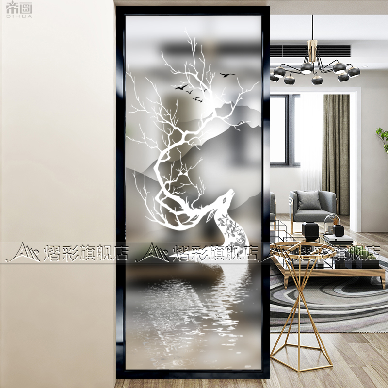Modern European style Art Glass partition light transmission Xuanguan Background wall Living room Pass Screen Steel Chemical Wall Frosted Elk Deer