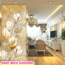 Art Glass Parquet Mirror Partition Transparent Pushdoor Xuanguan Screen Shoes Cabinet Background Wall Tulip Craft Glass Tulip