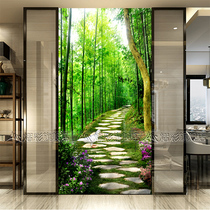 Chinese pastoral style frosted color art glass tea house screen living room porch partition shoe cabinet rich bamboo