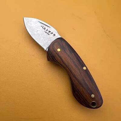 Japanese imported outdoor folding knife, fruit knife, express delivery knife, Damascus 67-layer patterned steel, pure handcrafted knife