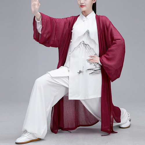 Tai chi clothing chinese kung fu uniforms Tai Chi costume drape single piece long Xianer elegant Chinese style summer Tai Chi Clothingquan men and women performance dress competition