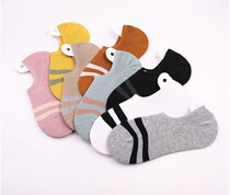 Korean Version Double Bar All-cotton Invisible Socks Silicone Anti Slip Socks Lady Shallow mouth Double-pin boat Sox casual womens socks