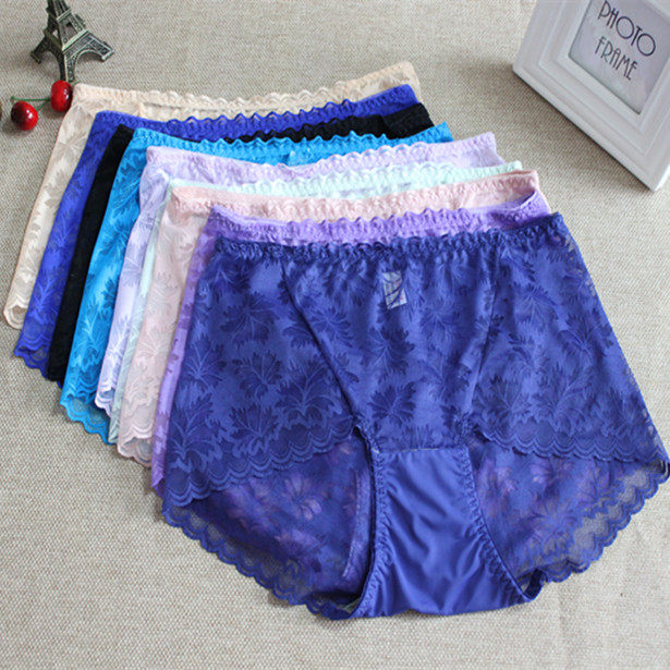 Lace Sexy transparent No Mark Net Yarn Woman Large Size Waist Triangle Pants Luxurious Noble Pure Cotton Crotch Short Pants
